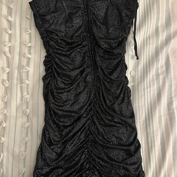 Chic Black Ruched Mini Dress - Picture 4 of 5